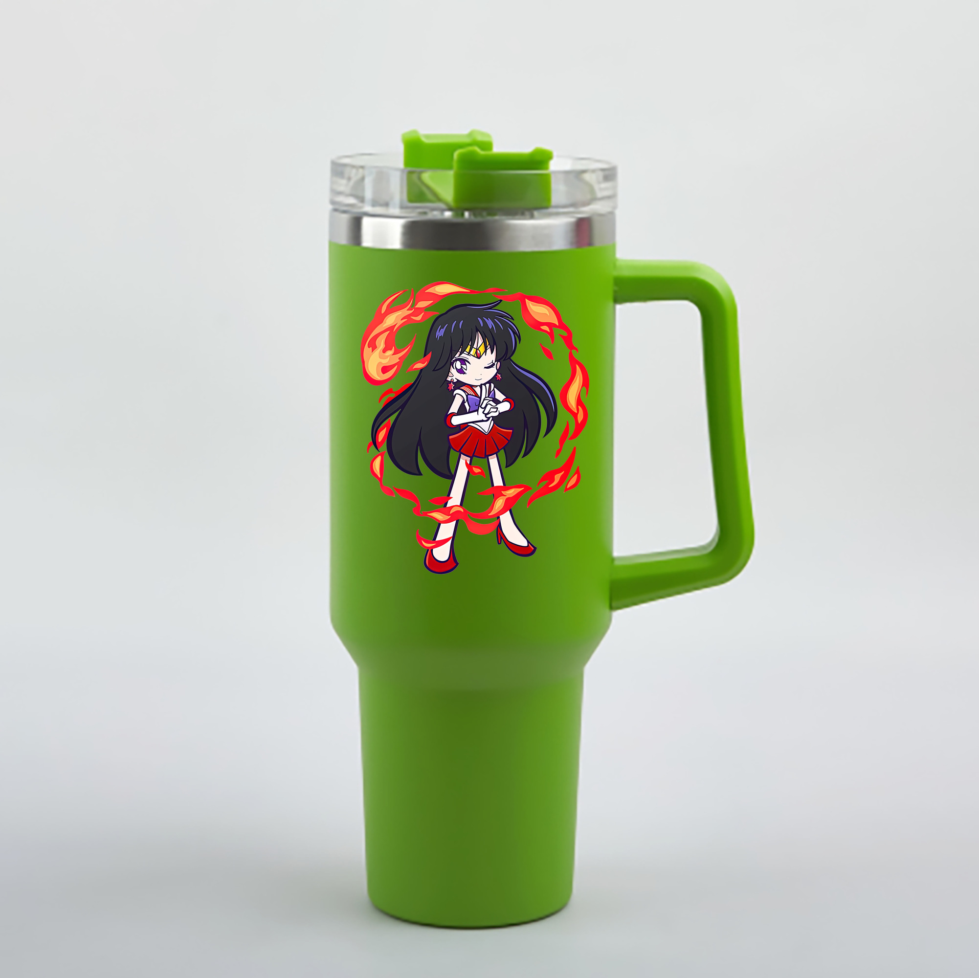 （画像用） 美少女戦士セーラームーン 火野レイ ひの レイ Sailor Moon Hino Rei （セーラーマーズ,Sailor Mars） 1200mL車用タンブラー - クリスタルステッカー（プラスチックストロー付き）